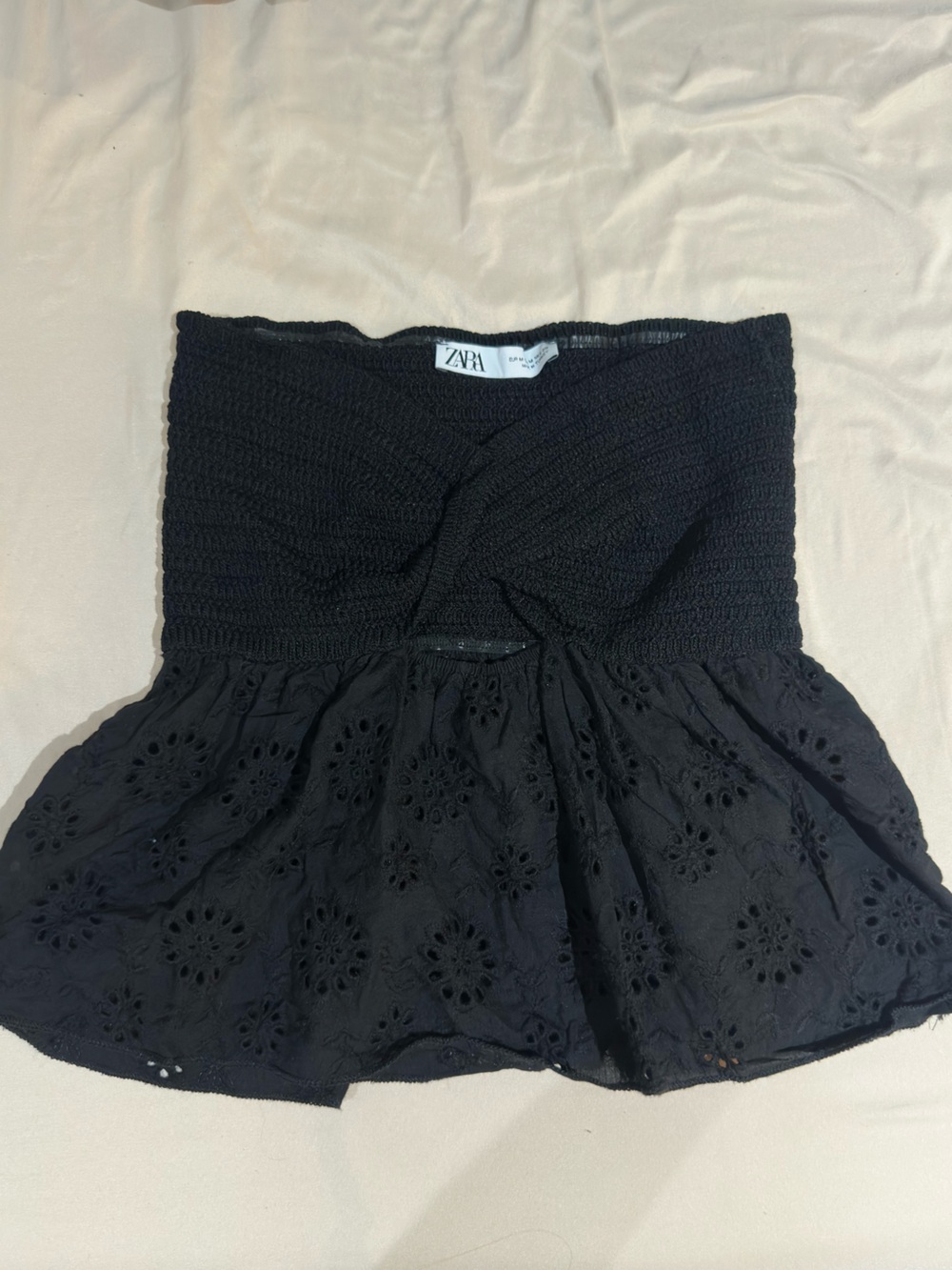 Zara Black Eyelet Smocked Top